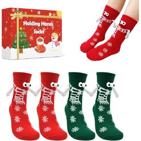 Funny Christmas Magnetic Socks that Hold Hands 2 Pairs,White Elephant Exchange Gifts for Adults,Xmas Secret Santa Gag Gifts for Couples Women Men,Christmas Gifts for Boyfriend Girlfriend Best Friend