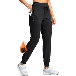 Women's Fleece Lined Joggers 28"/30"/32" High Waisted Sweatpants Water Resistant Thermal Warm Pants Zipper Pockets