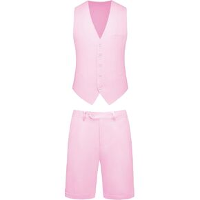 Mens 2-Piece Linen Summer Suit - Beach Wedding Guest Outfit with Vest and Shorts Set
