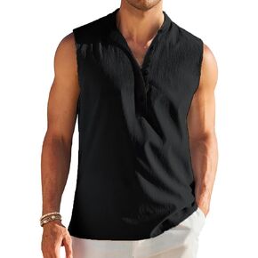 Men's Solid Sleeveless Summer Casual Muscle Fit Tank Top with Button