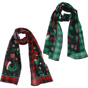 2 Pieves Christmas Theme Lightweight Scarf Xmas Elf Pattern Neck Scarf for Holiday Winter Gift