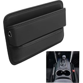 Car Seat Gap Filler Storage Box For Small Items Premium Leather Organizer Inserts Between Car Seat And Console Space (black)