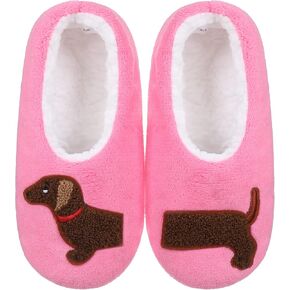 ZYZX Slipper Socks with Grippers for Women/Winter Fuzzy Non Slip Dachshund Soft Sole House Slippers/Fleece-lined Indoor Socks/Gifts for Dog Lovers