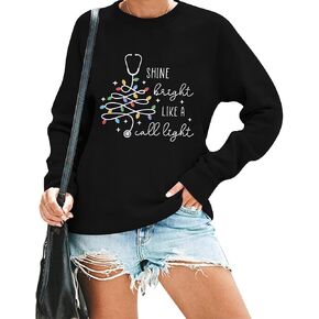 تألق مشرق مثل مكالمة ضوء البلوز المرأة ممرضة عيد الميلاد البلوز Xams Crewneck البلوفرات ممرضة