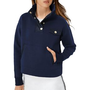 Fisoew Womens Fall Cropped Sweatshirt Casual Button Up Long Sleeve Pullover with Pockets
