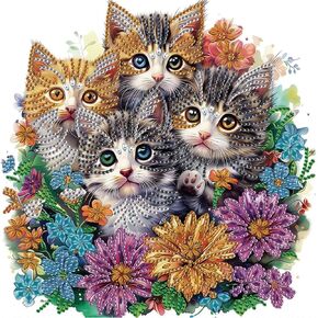 Anuver Diamond Painting Kits for Adults Cat, 5D Special Shape Crystal Rhinestones Diamond Painting for Beginners, Diamond Art Kits for Home Wall Decoration, Flower, 12×12 Inch