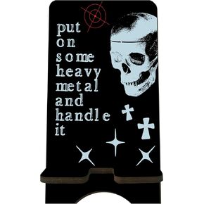 Funny Wooden Phone Stand - Put On Some Heavy Metal And Handle It - Black Rock Cellphone Holder, Change Station For Smart Phones, E-Book, Tablets, Desktop Organizer, Home & Office Decorations - A12