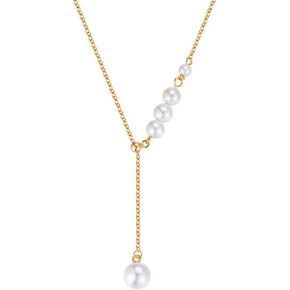 Dainty Pearl Necklaces Handmade Layered Pearl Chain Necklace Freshwater Pearl Pendant Necklace Wedding Prom Bridal Pearls Jewelry for Women Girls