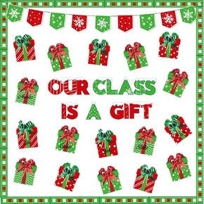 Frienda 108 Pcs Christmas Bulletin Board Decoration Set Our Class is a Gift Bulletin Board Cutouts Blackboard Winter Holiday Classroom Decorations for School Classroom Door Bulletin Board Craft Home