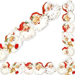72Pcs Vintage Christmas Bulletin Board Borders Retro Santa Claus Self-Adhesive Border Trim Sticker Decals for Xmas Home Classroom Party Wall Decoration