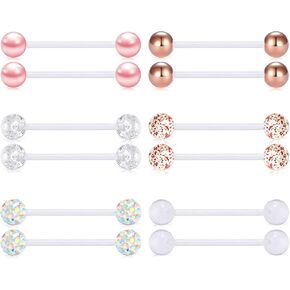FECTAS Plastic Nipple Rings Tongue Piercing Retainer Barbell 14g for Women Surgery 12/14/16/18mm