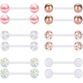 FECTAS Plastic Nipple Rings Tongue Piercing Retainer Barbell 14g for Women Surgery 12/14/16/18mm