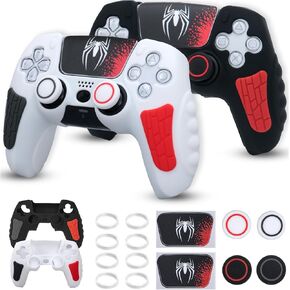 حافظة غطاء وحدة التحكم ECHZOVE PS5، غطاء سيليكون مضاد للانزلاق لجهاز التحكم PS5 مع أغطية قبضة الإبهام، واقيات عصا التحكم وملصق تغليف الغطاء (عبوتان) باللون الأسود بالكامل in Kuwait