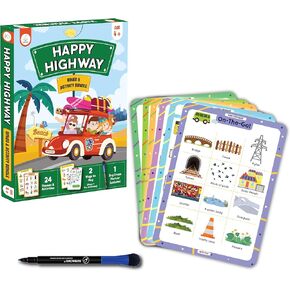 Road Trip Bingo Game for Kids - 24 Unique Designs of Bingo and Classic Games - Reusable Cards with Dry Erase Marker - Road Trip Essentials - Travel Games for Kids