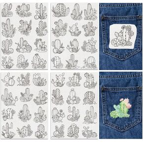 FREEBLOSS 48Pcs Water Soluble Stabilizer Embroidery Cactus Succulent Plant Pattern Embroidery Stabilizer Adhesive Stick and Wash Away Embroidery Stabilizer for Hats Gloves Clothing Repair