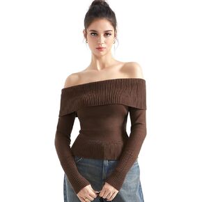 SUUKSESS Women Off Shoulder Sweaters Long Sleeve Ribbed Knit Going Out Fall Tops Blouse
