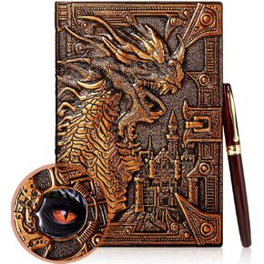 Dragon Journal Embossed Leather Journal Writing Antique Dragon Journal Notebook with Pen Lined Paper Hardcover Gift Journal Notebook Executive Notebook Travel Diary for Women Men, A5 (Dark Red)