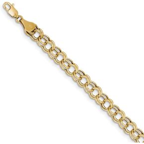 Solid 10K Gold Hollow Double Link Charm Bracelet