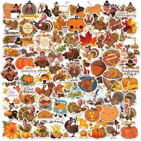 100PCS Fall Stickers Pack, Thanksgiving Turkey Pumpkin Stickers for Kids, Autumn Waterproof Vinyl Gift Stickers for Water Bottles, Cards, Scrapbooking, Harvest Party Favorites