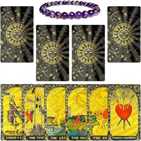 Classic Tarot Cards (Pink): Tarot Cards for Beginners, Pink Foil Tarot Deck with Guidebook and Gift Box, PVC Waterproof Tarot Deck - Boxed Set with 78 Cards and a Amethyst Bracelet