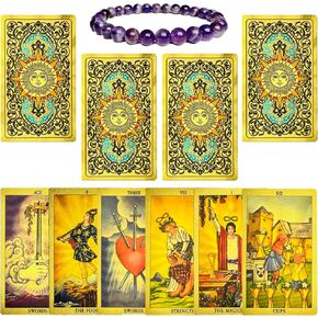 Classic Tarot Cards (Pink): Tarot Cards for Beginners, Pink Foil Tarot Deck with Guidebook and Gift Box, PVC Waterproof Tarot Deck - Boxed Set with 78 Cards and a Amethyst Bracelet