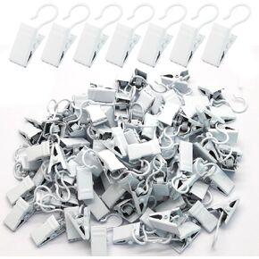 100 Pack Small Curtain Hooks Curtain Clips with Hook Metal S Hooks Hanging Clips for Curtain, Photos, Home Party Decoration, Art Craft Display