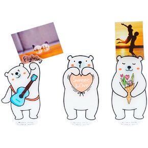 Set of 3 White Bear Polaroid Photo Holder, Table Picture Display Clip Stand for Picture Memo Cards Paper Note Postcards Place Card Display, Home Office Desk Ornaments