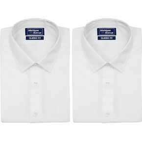 Michigan Avenue 2 Pack Mens Business Uniform Cotton Blend Long Sleeve Button Down Wrinkle Resistant Poplin Dress Shirt
