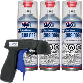 علب رش الهباء الجوي ذات الطبقة الشفافة من Spraymax 2K - عبوة من 3 قطع - طبقة شفافة عالية اللمعان لإصلاح السيارات ووظائف الطلاء الجديدة - طبقة شفافة على مرحلتين - نتائج احترافية - مع مشغل الهباء الجوي الرئيسي