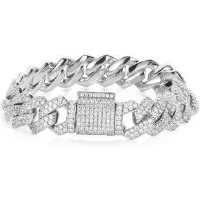 14K Gold Over 925 Silver 13mm Moissanite Bracelet, Box Clasp Densely Set Men's Cuban Hand Chain, Elegant Gift for Dads, Husbands, or Brothers,Gifts for Dad