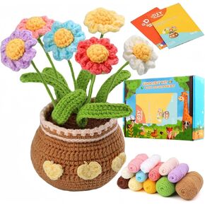 WAEKIYTL Crochet Kit for Beginners, Complete Starter Kit with Video Tutorials, Beginner Crochet Kit for Adults Creative DIY Starter Crochet Kit Amigurumi Crocheting Kits (Sunflower Bouquet)
