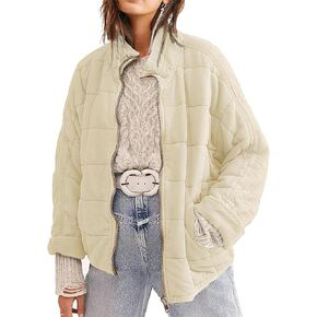 Wefebi Womens Dolman Quilted Lightweight Jackets Full-zip Stand Collar Loose Warm Winter Outwears with Pockets