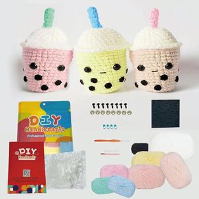 مجموعة MENGSOOD الكروشيه للمبتدئين، مجموعة أدوات الكروشيه للمبتدئين، مجموعة أدوات الحياكة للأطفال البالغين مع دروس فيديو خطوة بخطوة وخيوط وخطاف وإكسسوارات (3 قطع شاي حليب اللؤلؤ) in Kuwait