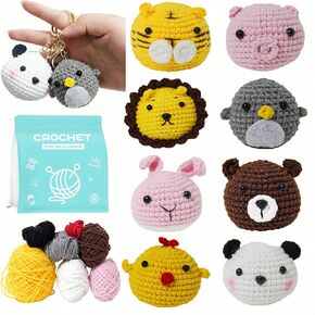 Hylvix Crochet Kit for Beginners, 8 Pattern Crochet Animals Knitting Kit, with Key Chain, Beginner Crochet Kit for Adults Kids with Step-by-Step Video Tutorials and Yarns, Hook, Accessories