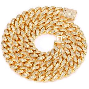 Mens Necklace Miami Cuban Link Chain,18k Gold Silver Plated Necklace Chains 5A Zirconia Chains Jewelry Gift