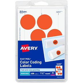 Avery Removable Print or Write Color Coding Labels for Laser Printers, 1.25 Inches, Round, Pack of 400 (5497)