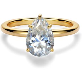 2ct Pear Moissanite Rings for Women, D Color VVS1 Clarity Lab Created Diamond Rings 14K White Yellow Gold Solid Sterling Silver Solitaire Moissanite Engagement Rings for Women Wedding Rings