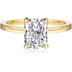 925 Sterling Silver White Topaz Engagement Ring 2CT Radiant Cut Solitaire Cubic Zirconia CZ Wedding Promise Rings for Her Wedding Bands for Women, Size 5-9