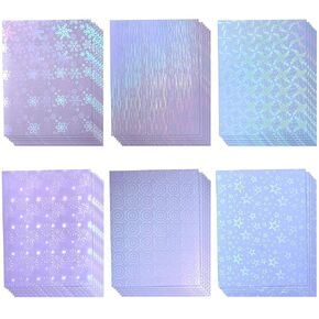 Holographic Laminate Sheets - 36 Sheets Self-Adhesive Waterproof A4 Transparent Paper | Line, Round, Windmill, Fireworks, Snow, Stars | Durable 11.7 x 8.3 Inches Lamination for Crafting & Decorations