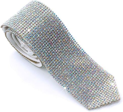 Sequin Necktie Tie Laser Crystal Rhinestone Necktie Necklace for Performace Wedding Party Prom Handmade in Saudi Arabia