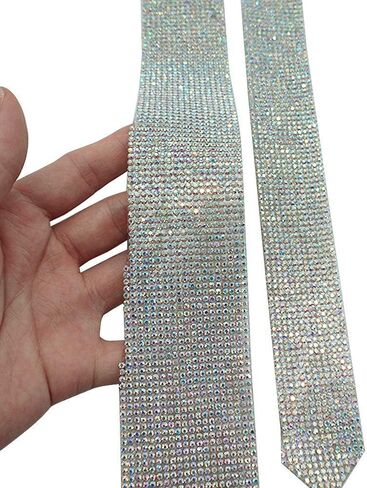 Sequin Necktie Tie Laser Crystal Rhinestone Necktie Necklace for Performace Wedding Party Prom Handmade in Saudi Arabia