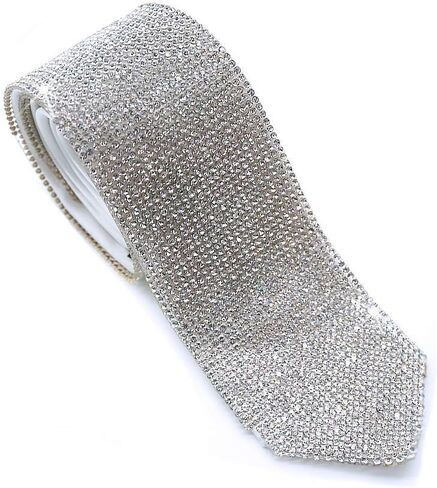 Sequin Necktie Tie Laser Crystal Rhinestone Necktie Necklace for Performace Wedding Party Prom Handmade in Saudi Arabia