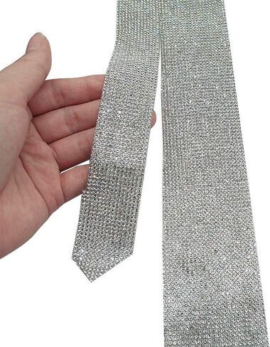 Sequin Necktie Tie Laser Crystal Rhinestone Necktie Necklace for Performace Wedding Party Prom Handmade in Saudi Arabia