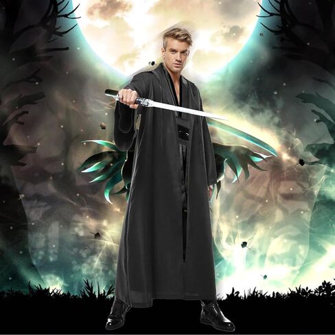 Wizard Costume Robe for Men Adult Male Tunic Costumes Hooded Robe Cool Uniform Full Set Halloween Cosplay Cloak in Saudi Arabia