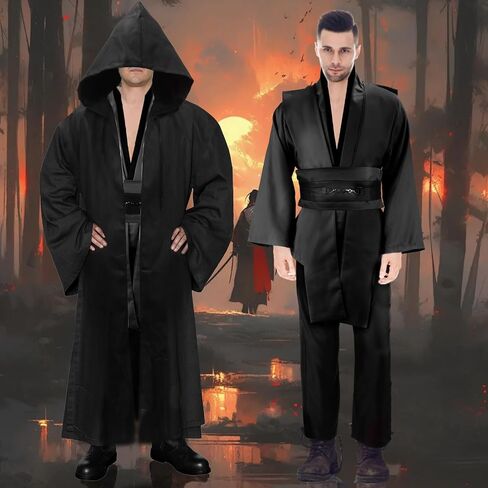 Wizard Costume Robe for Men Adult Male Tunic Costumes Hooded Robe Cool Uniform Full Set Halloween Cosplay Cloak in Saudi Arabia