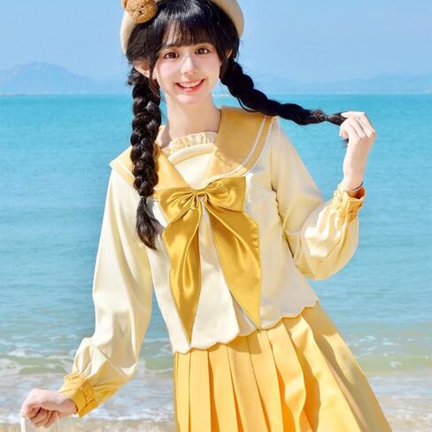 Big Cute JK School Uniform Anime Lolita Sailor Pre-tied for Womens Girls Solid Color Satin Bowtie Cosplay Event in Kuwait