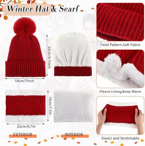Wesiti 32 Pcs Winter Hat Scarf Gloves Sets Women Warm Satin Lined Knit Ladies Cap Neck Scarf Touch Screen Gloves with Socks for Women Girls in Saudi Arabia