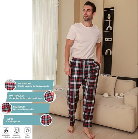 3 Pack Mens Pajama Pants Silk Satin Pj Plaid Loungewear Lounge Pants with Pockets Sleep Bottoms Sleepwear in Saudi Arabia