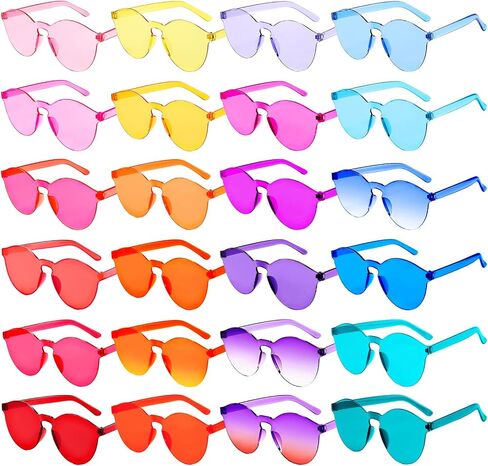 Pibupibu 24 Pack Round/Star/Heart Sunglasses Bulk, Rimless Fun Colorful Sunglasses for Women Party Favors in Saudi Arabia