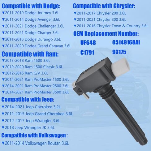 ملف الإشعال إيريديوم شمعات الإشعال مجموعة من 6 قطع UF648 C1791 يناسب 2011 2012 2013 2014 2015 2016 2017 2018 2019 2020 دورانجو جراند كارافان رحلة تشالنجر تشارجر كرايسلر 300 3.6 لتر in Kuwait